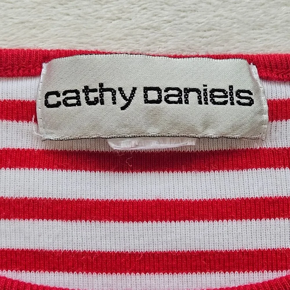 Cathy Daniels Shirt Women's Patriotic Red White Striped Rhinestone Embellished